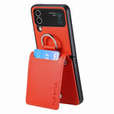 Samsung Z Flip 4 / Flip 3 Hoes | Lederen Portemonnee Kaarthouder Ringhouder Stand