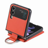 Samsung Z Flip 4 / Flip 3 Hoes | Lederen Portemonnee Kaarthouder Ringhouder Stand