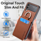 Samsung Z Flip 4 / Flip 3 Hoes | Lederen Portemonnee Kaarthouder Ringhouder Stand