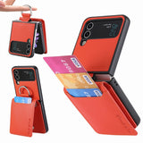 Samsung Z Flip 4 / Flip 3 Hoes | Lederen Portemonnee Kaarthouder Ringhouder Stand
