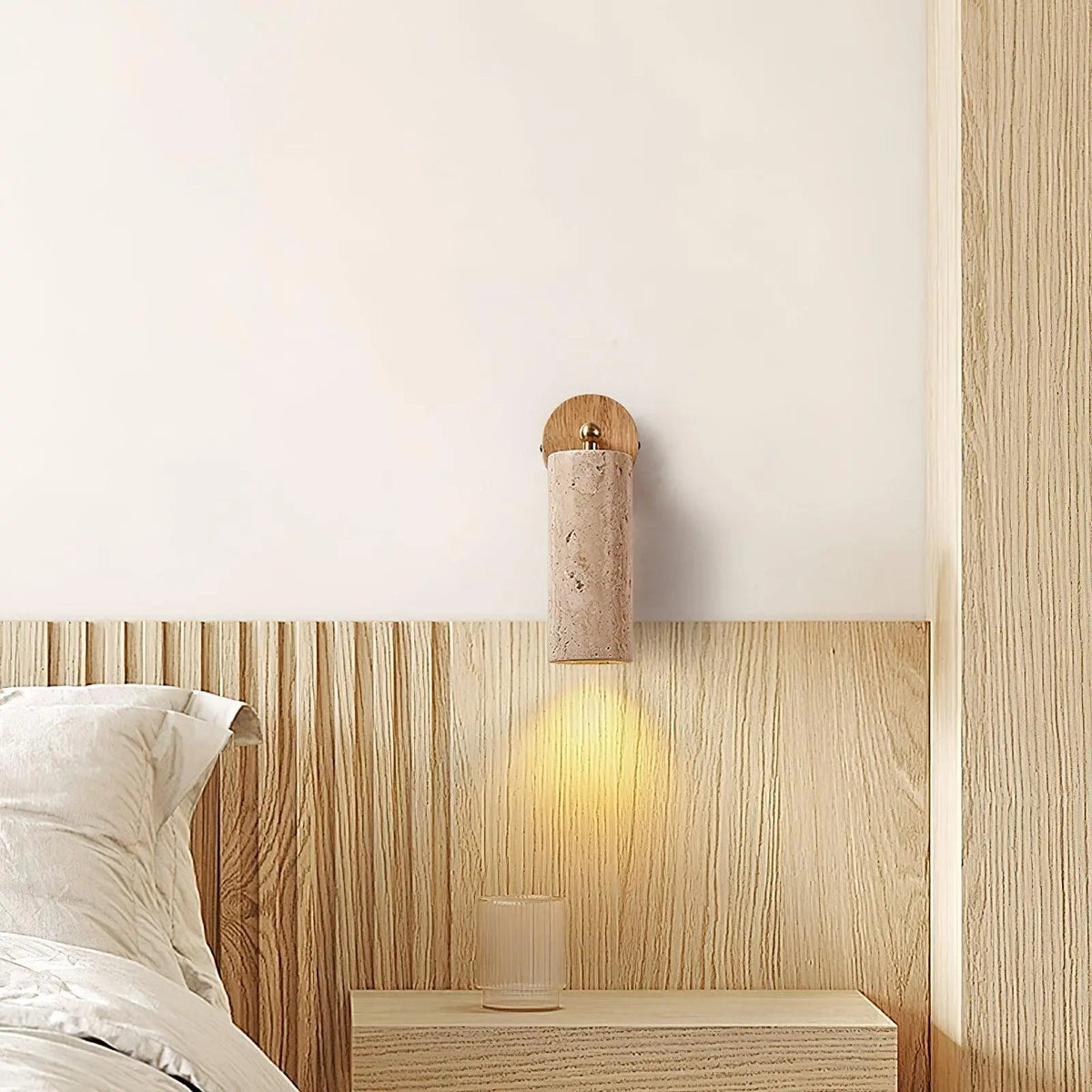 Lâit Wandlamp – Luxe Design met Houten en Travertijnen Details