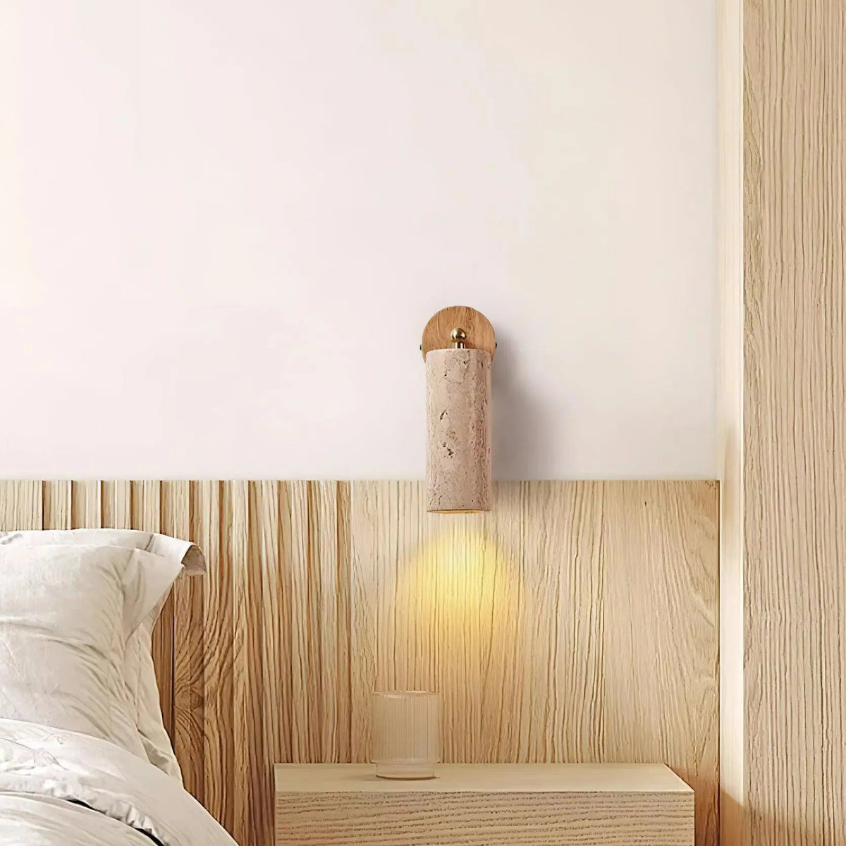 Lâit Wandlamp – Luxe Design met Houten en Travertijnen Details