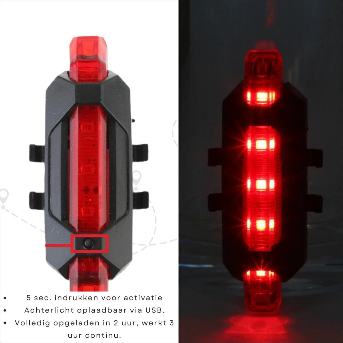 VoltBeam USB Fietslicht Set – Veiligheid en Gemak met Oplaadbare Batterijen