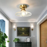 Geribbelde Glazen Bloem Plafondlamp – Vintage Elegantie met een Bloemige Touch