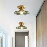 Geribbelde Glazen Bloem Plafondlamp – Vintage Elegantie met een Bloemige Touch