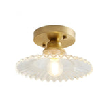 Geribbelde Glazen Bloem Plafondlamp – Vintage Elegantie met een Bloemige Touch