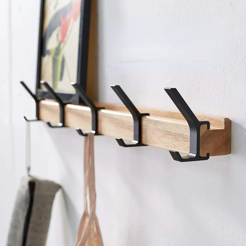 Wandkapstok - Verplaatsbare Haken - zwart - Hout en Aluminium
