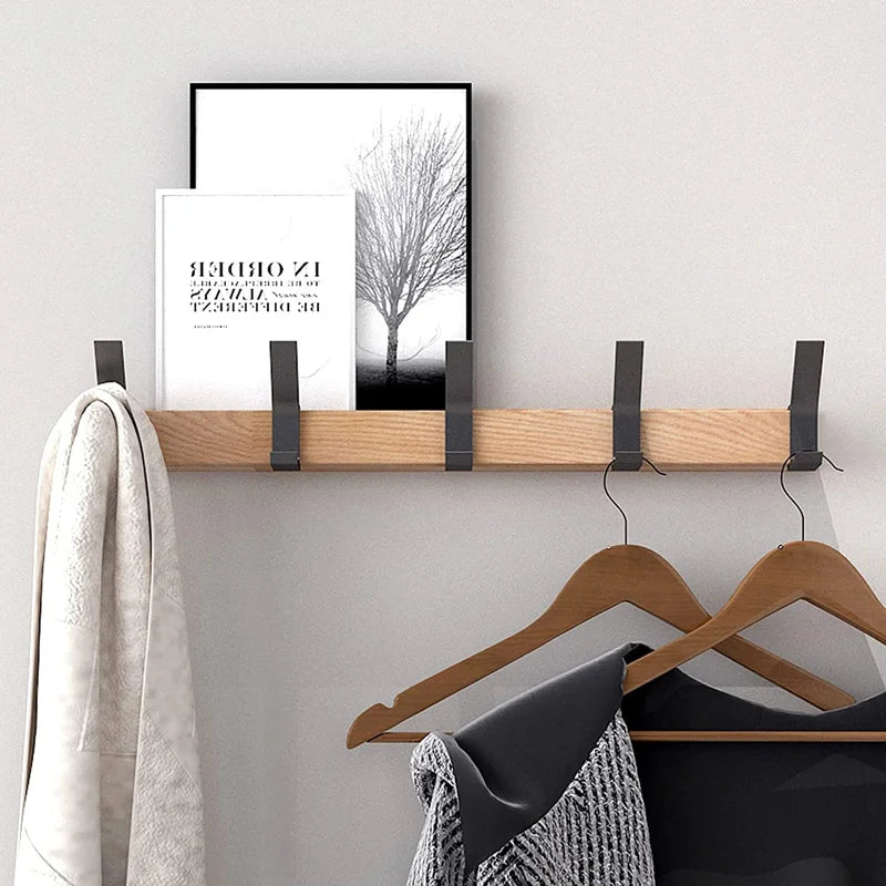 Wandkapstok - Verplaatsbare Haken - zwart - Hout en Aluminium