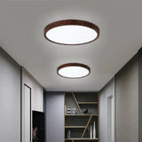 Nowoczesna okrągła lampa sufitowa LED z drewnianą ramą